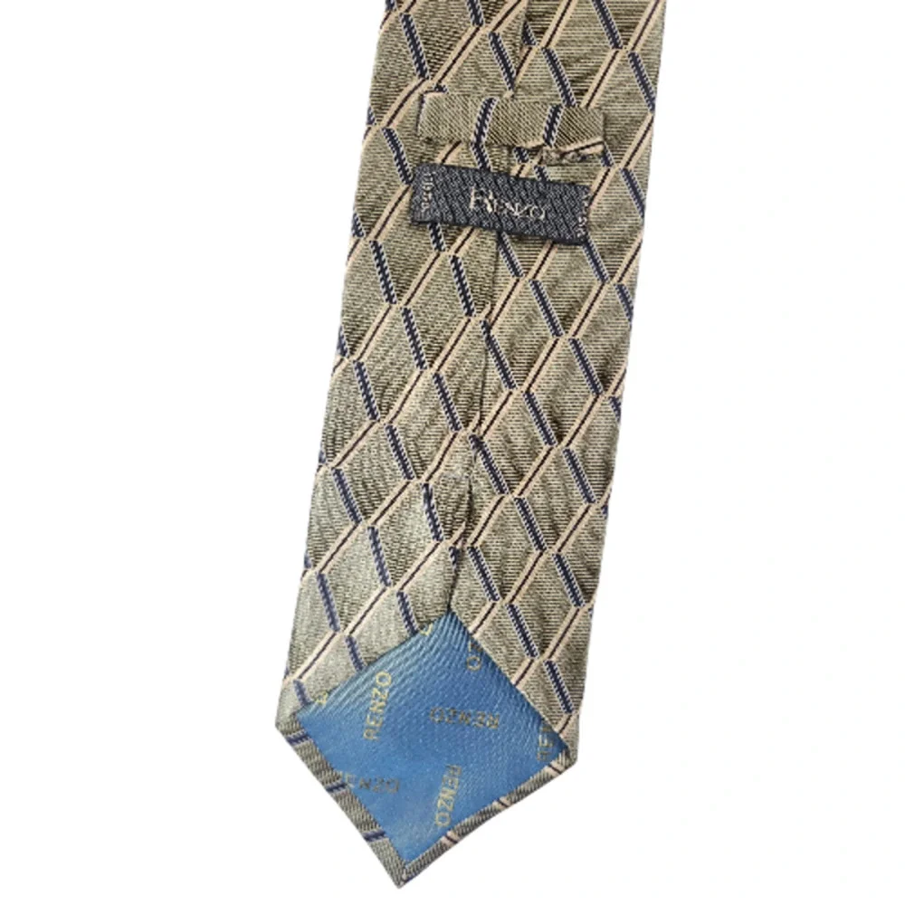 Renzo pure silk Hand‎ made geometric neck tie diamond/cube blue gold green